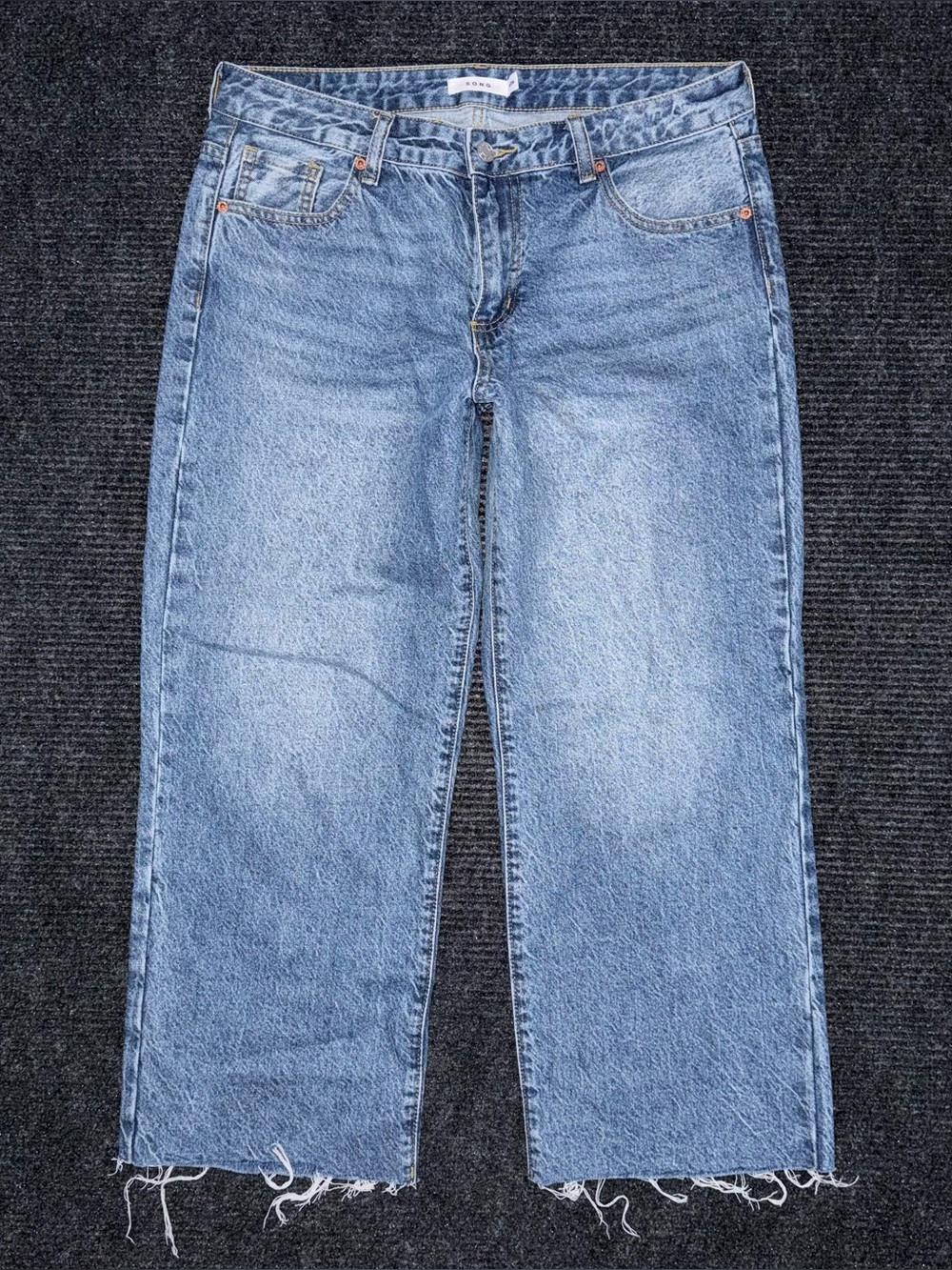 S.O.N.G. Jeans Wide Leg Ankle Crop Size 9 / 29 Raw Hem Relaxed Fit Faded Wash